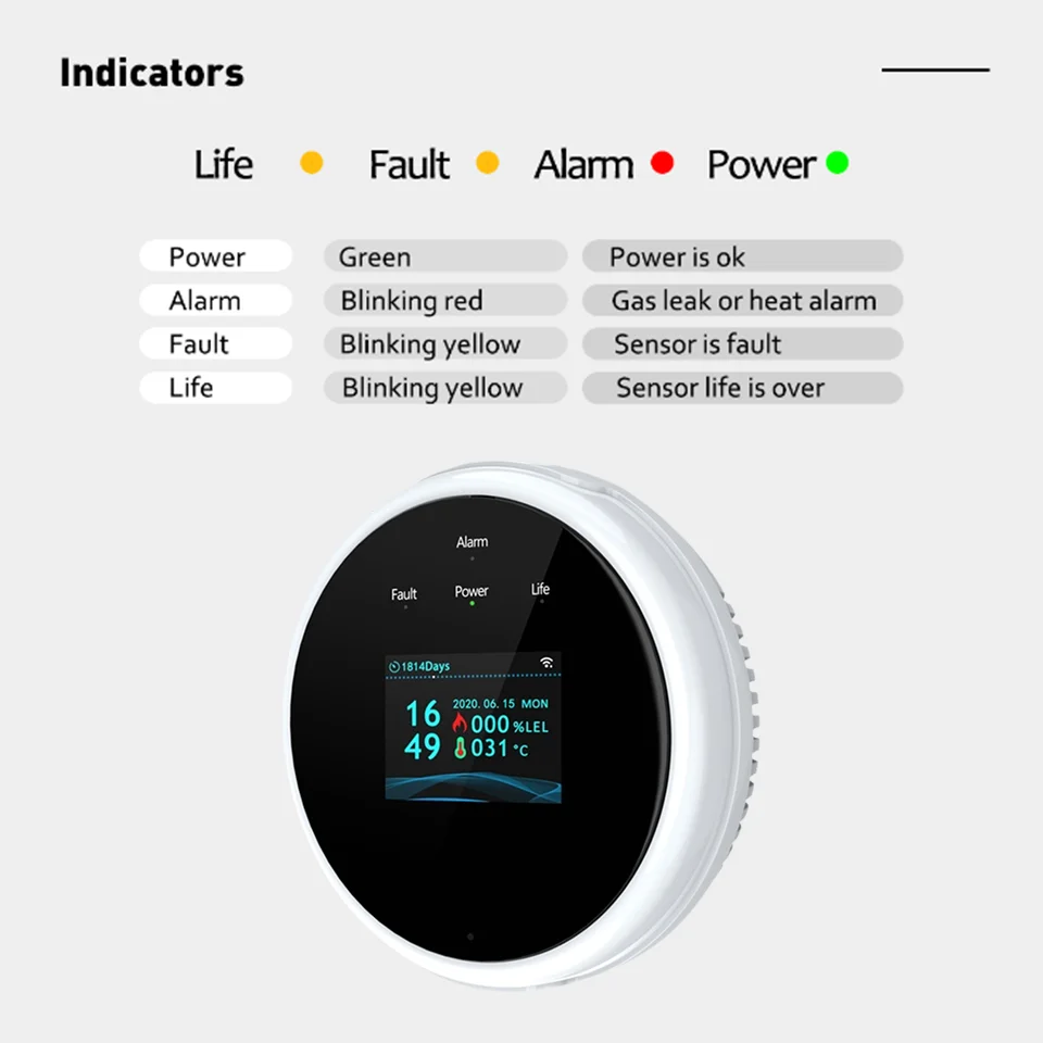 Detector de gás para casa inteligente, alarme automático de gás wifi tuya, alarme de calor, detector de sensor de gás industrial, detector de vazamento de gás natural lpg