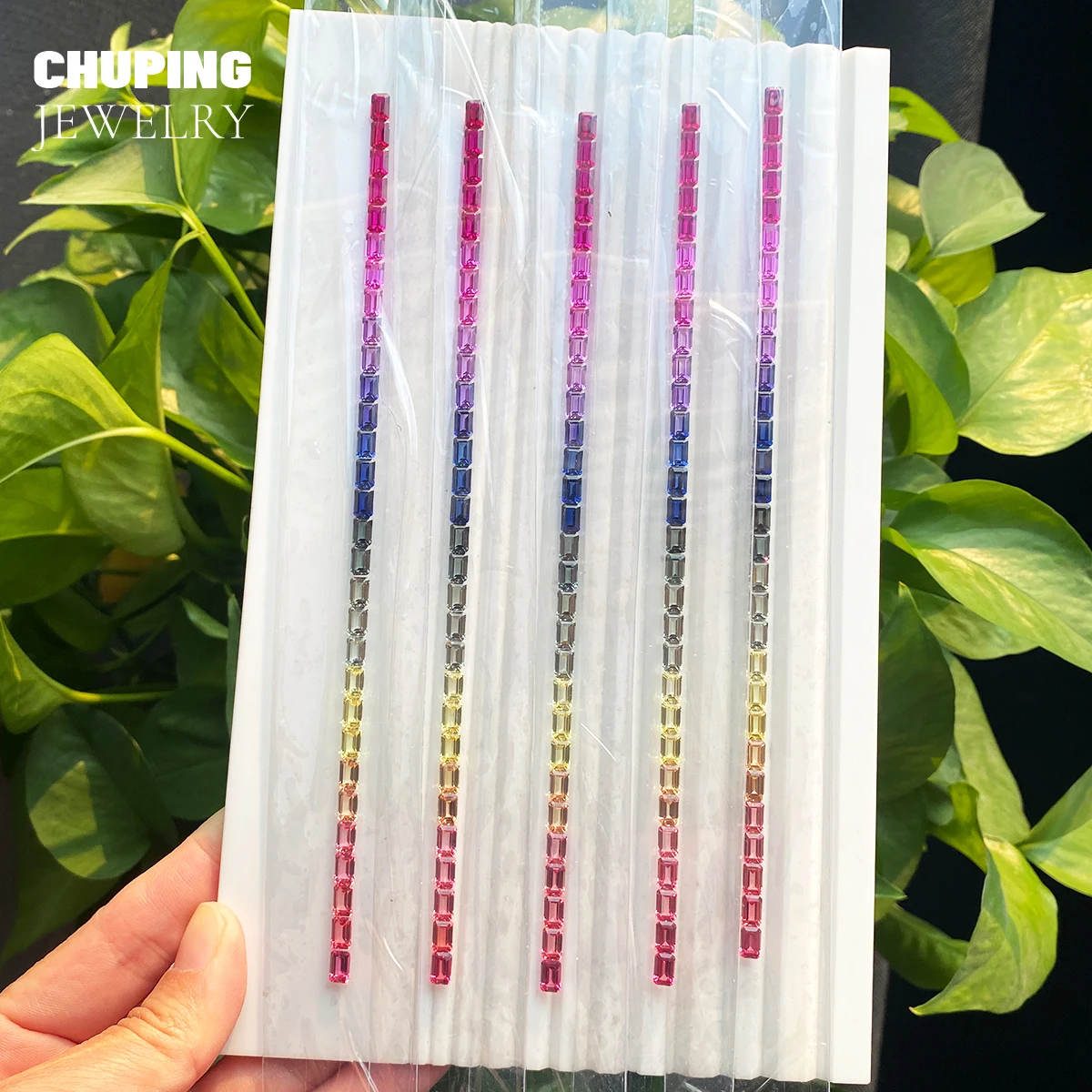 

ChuPing 5A Grade Emerald Cut Rainbow Line Corundum Synthetic Corundum For Making Jewelry