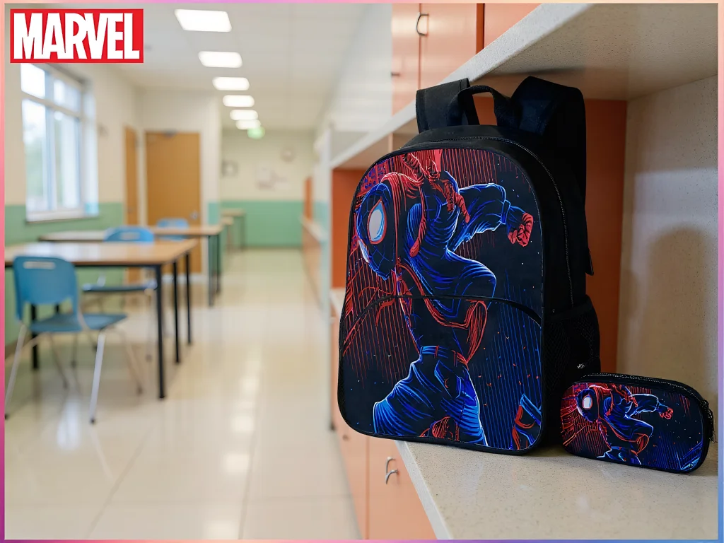 

HOT Spider-Man Multifunction Novelty Boy Book Bag 2Pcs Set-Front Pocket Backpack with Pencil Case for Children