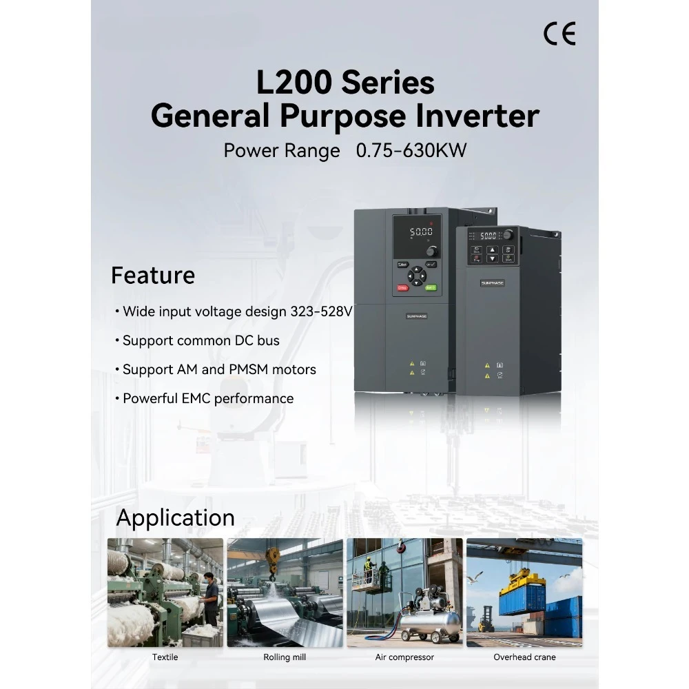 132kW 160kW 3 380V Three Phase VFD Dual Control V/F SVC RS485 Communication Compressor CE Certified IP65 Protection Sunphase