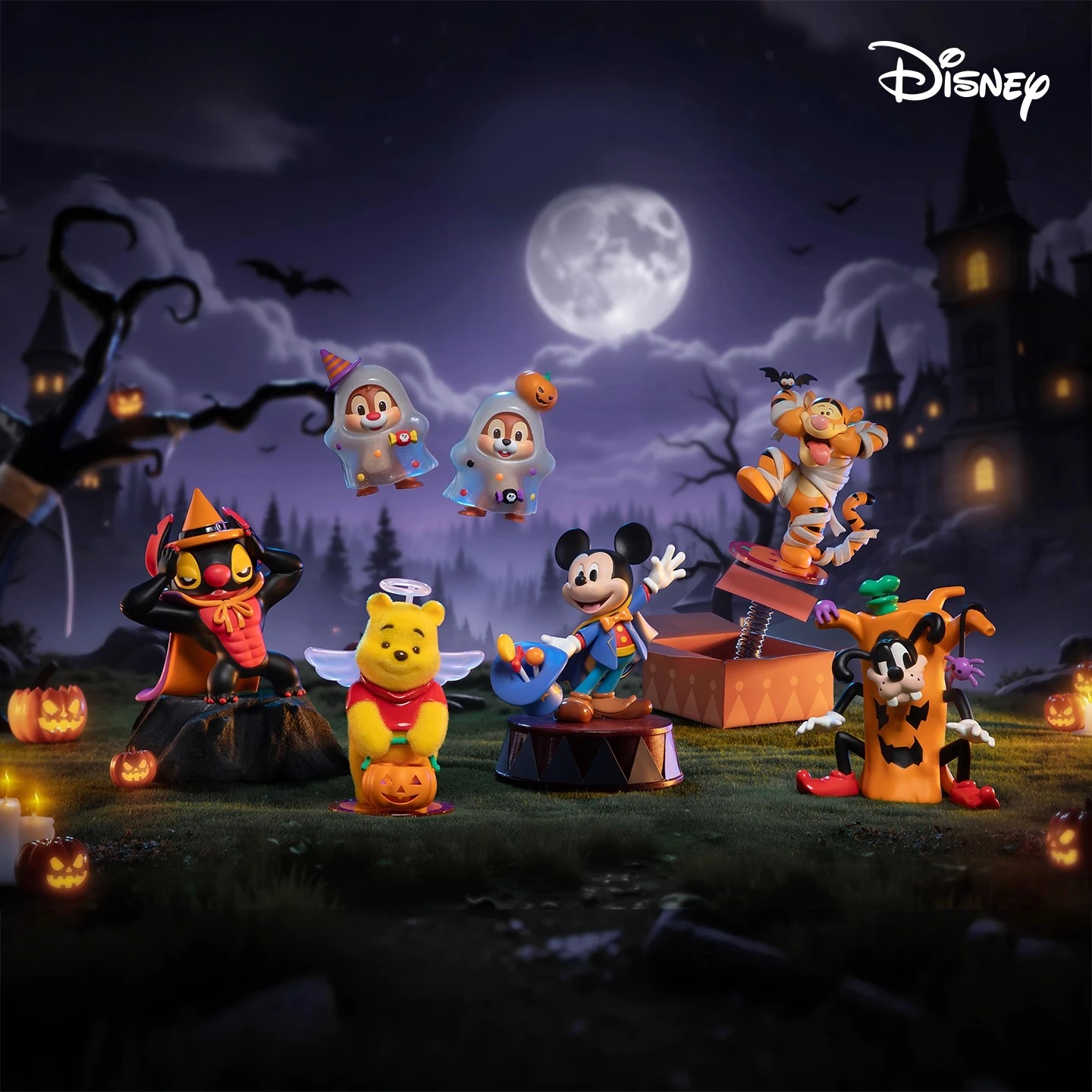 

Disney Halloween Magical Night Series Trendy Desktop Blind Box Figurines Mickey and Winnie Gifts