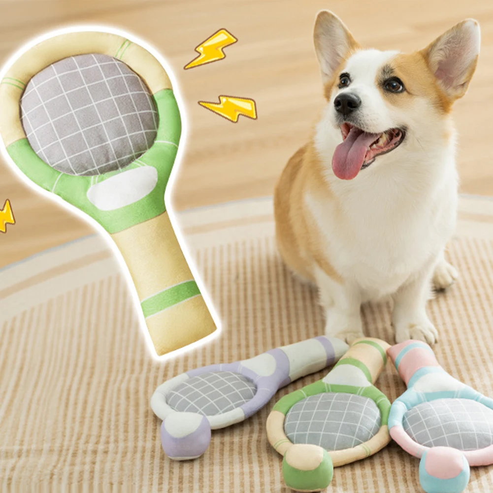 Chew Dog Toys Sports Sounding Paper Tennis Racket Toy Set Teddy Teeth Grinding Companion Pet Supplies Interactive Toys