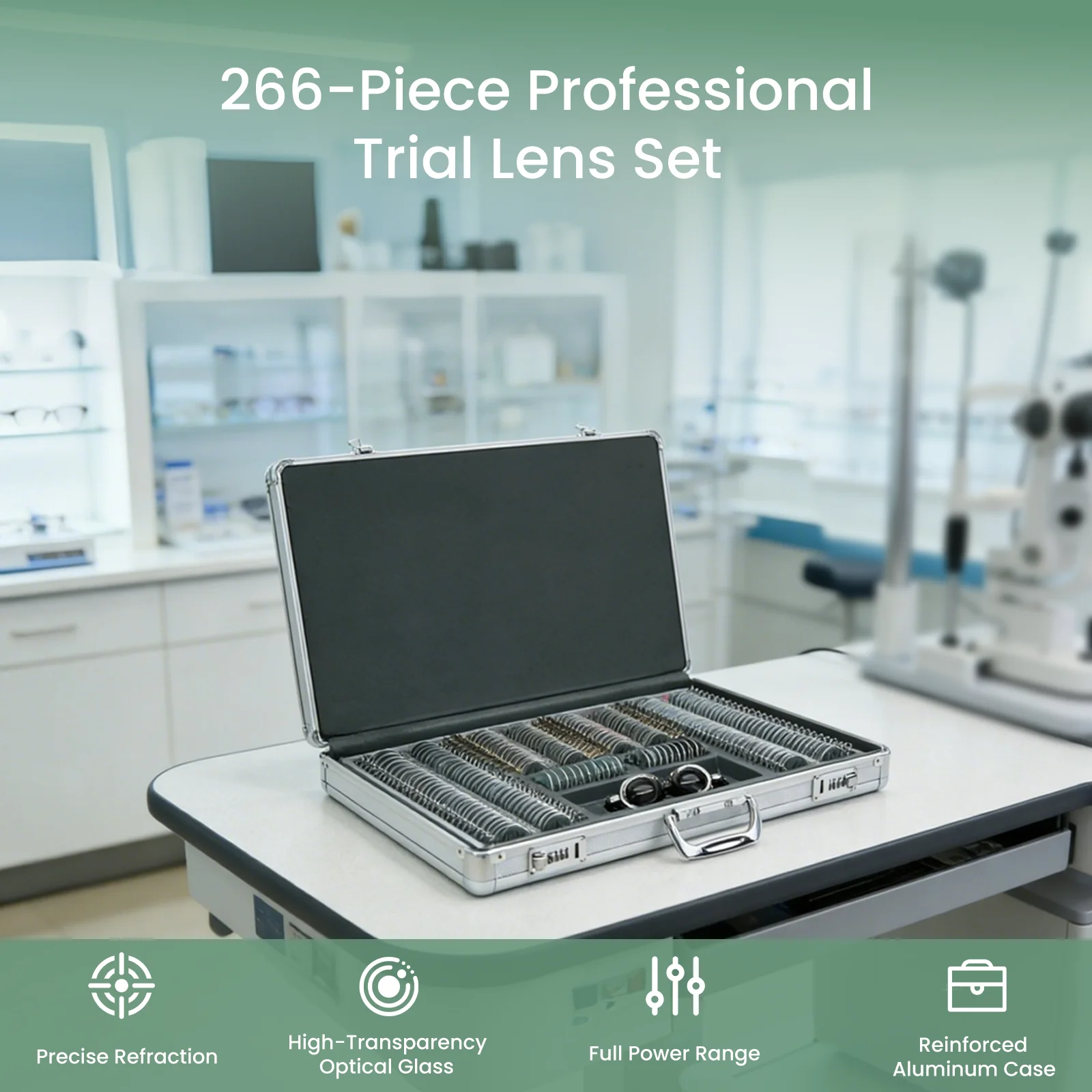 Optometry Test Optical 266 Pieces Trial Lens Set Metal Rim Aluminium Case Adjustable Eye Testing Trial Frame Rings Glasses