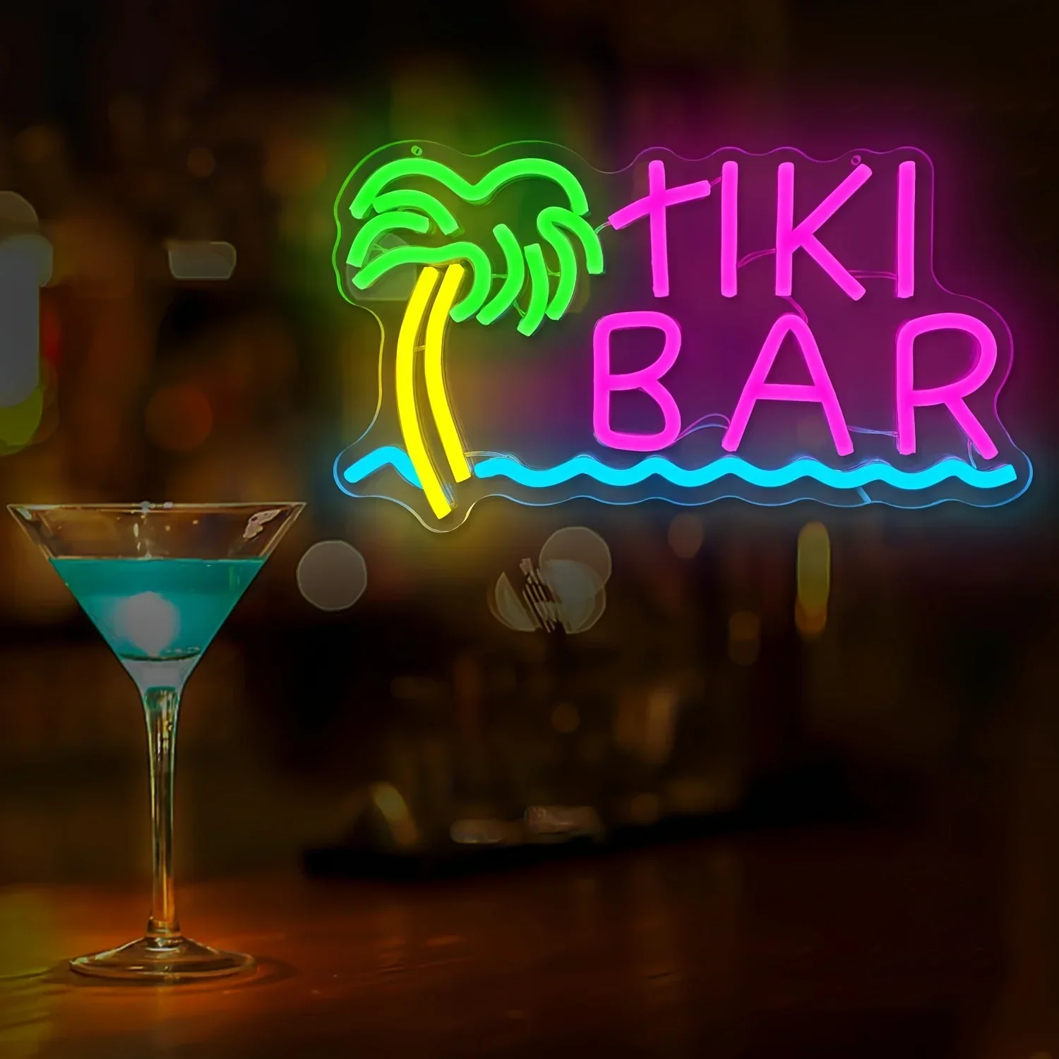 Neon Tiki Bar 1pc do dekoracji ścian, Neon Neon LED z możliwością przyciemniania, zapala się Neon do wnętrz i dekoracja zewnętrzna