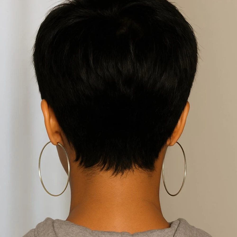 Black 5 Inch Textured Short Layered Pixie Wigs Human Hair 100% Natural Realistic Tangle Free Full Machine Made For Women