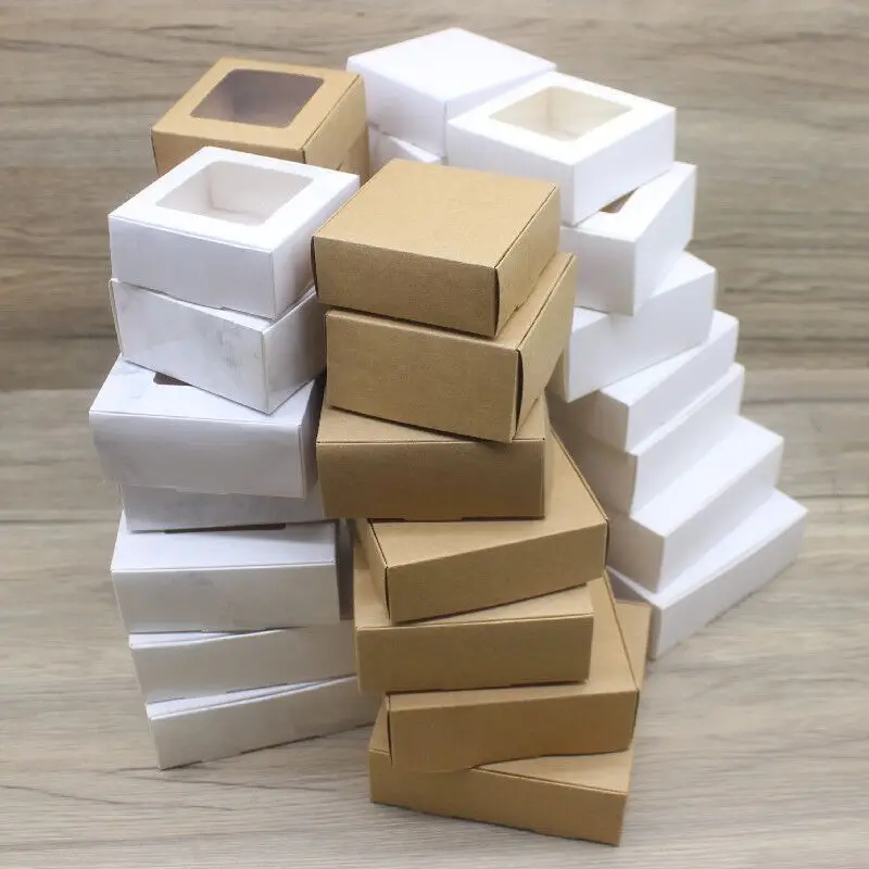 10pcs various gift packaging white kraft paper, window box paper, marble box with window, Christmas packaging packaging box