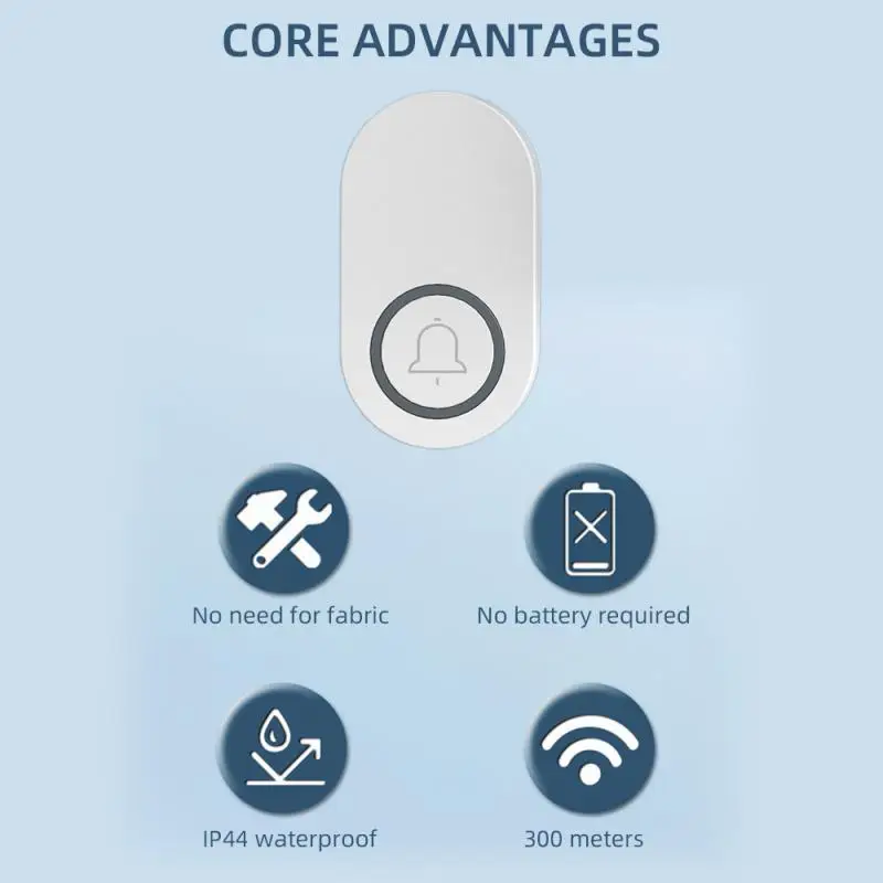Timbre inalámbrico para exteriores, timbre inteligente para casa, autoalimentado, 60 tonos de llamada, volumen fuerte, bienvenida al hogar, resistente al agua, sin batería, sin cableado