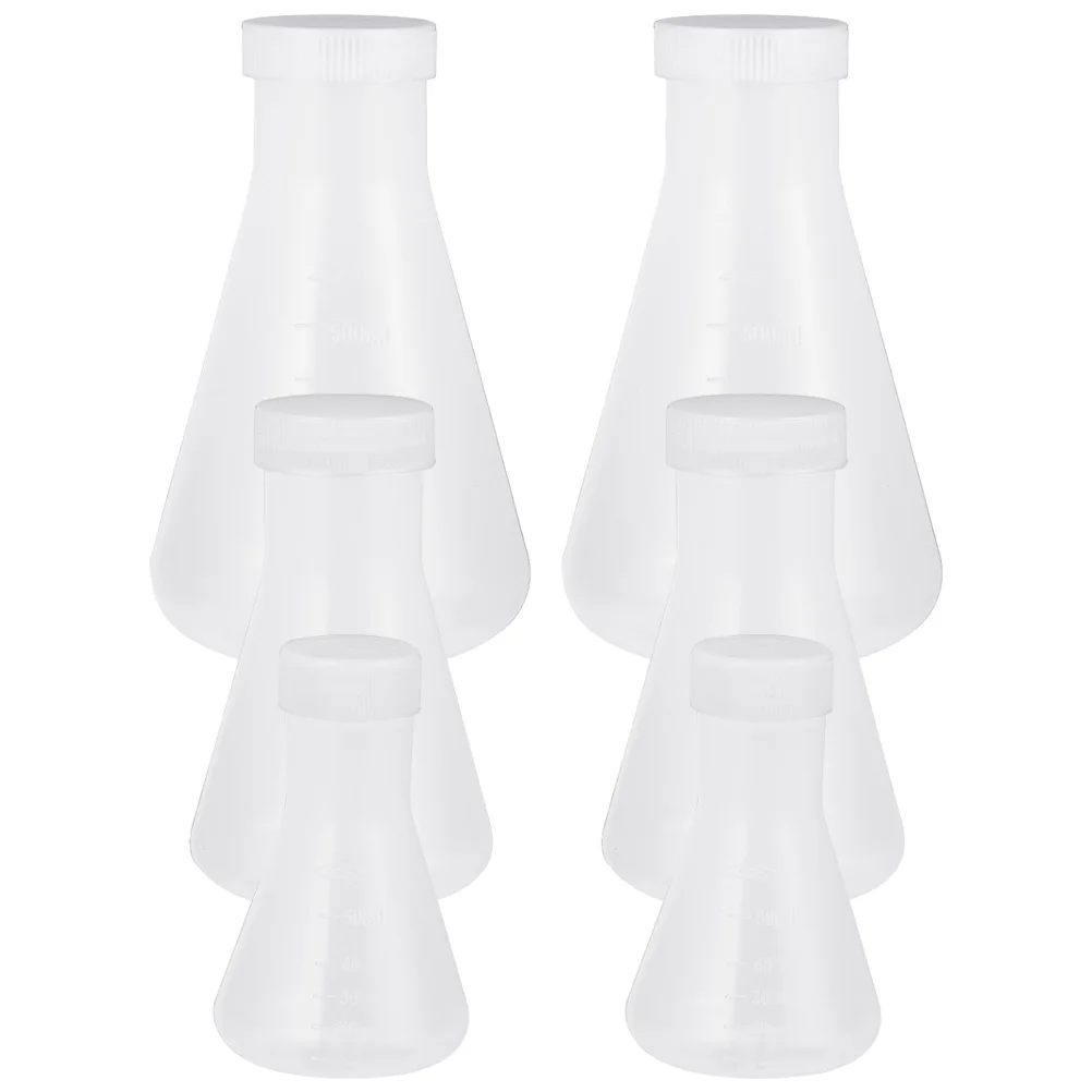 

6pcs Plastic Conical Set Lab Bottle Science Experiment Tool Thickened Flask For Chemistry Laboratory Supplies Storage Boiling