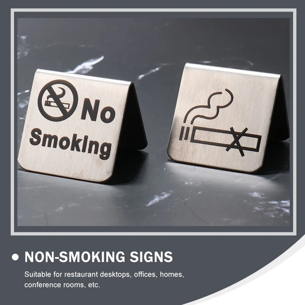 

2 Pcs No Smoking Sign Non-smoking Table Tent Signs for Restaurant Desktop Stainless Steel The