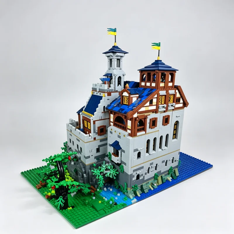 10648PCS MOC Black Royal Castle Medieval Architecture Model Building Blocks DIY Assembly Gifts for Adults Collection Desktop
