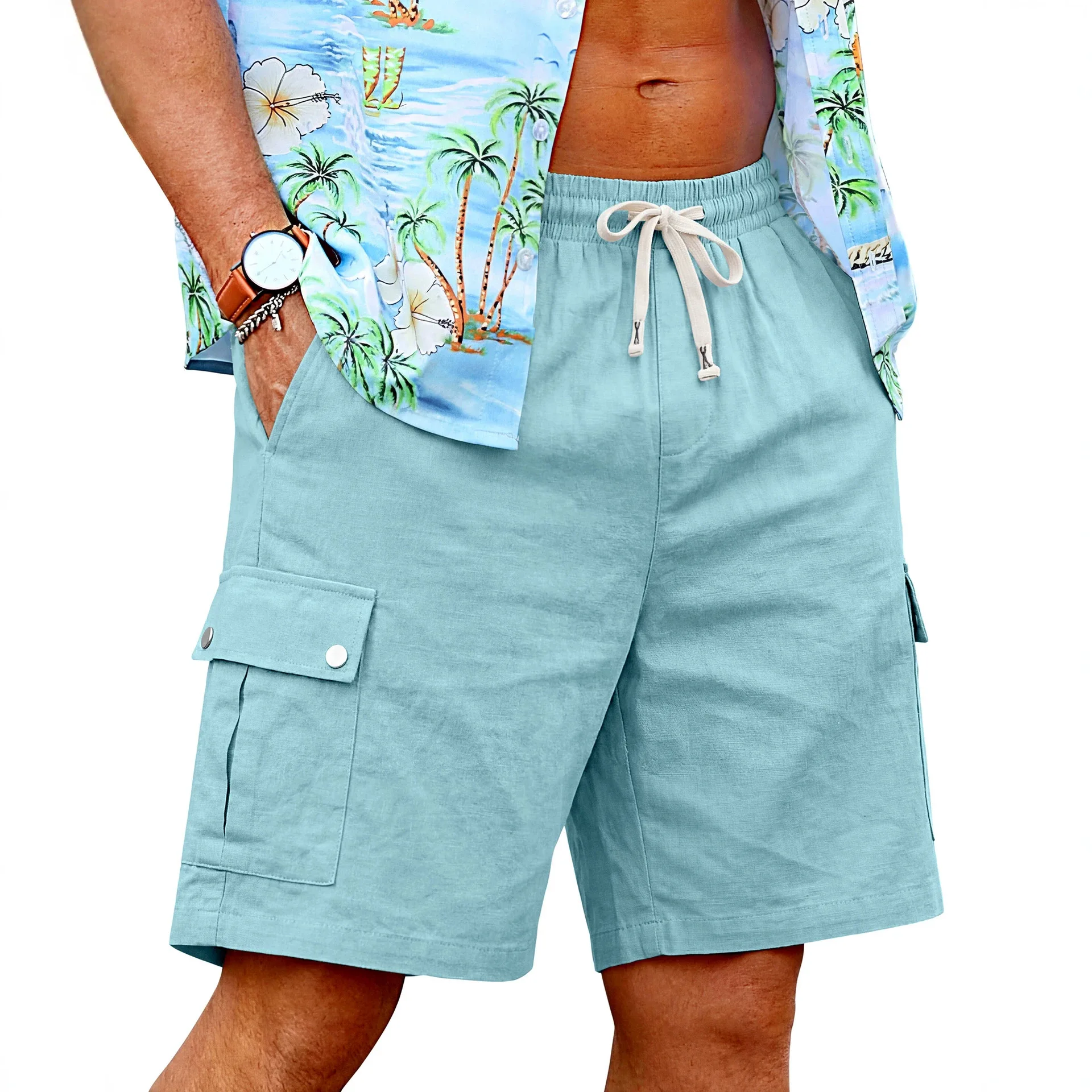 여름용 루즈핏 스킨프렌들리 아웃도어 캐주얼 툴링 스포츠 - Linen Shorts Men 리뷰 및 가격