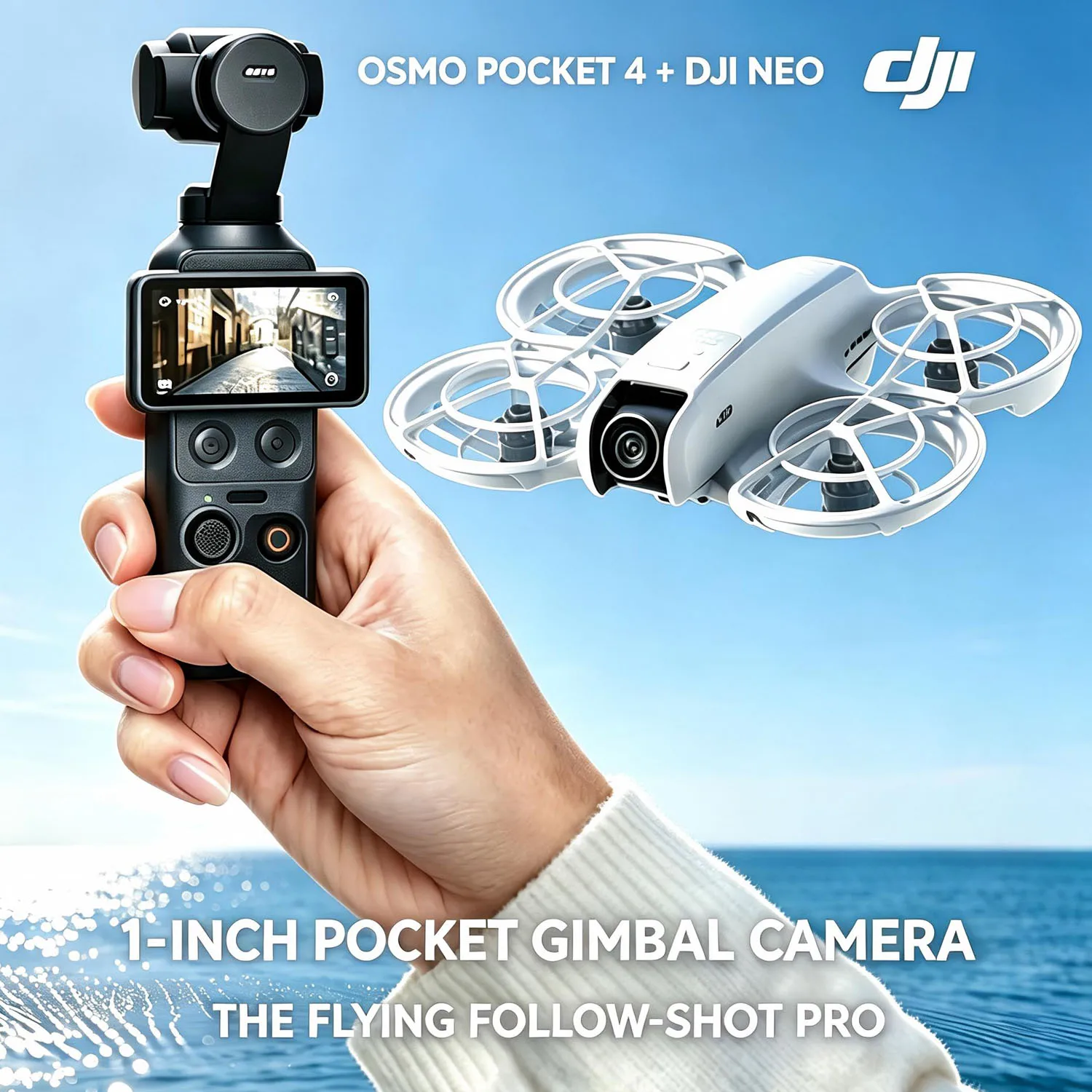 DJI Osmo Pocket 4 and Neo Drone 4K/6K Pocket Gimbal Creative Camera Combo-Combination of Aerial and Land Photography