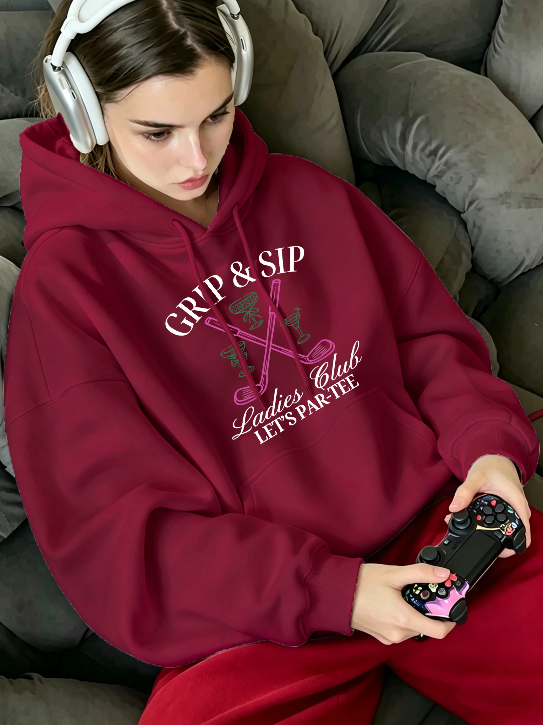 Drinking Makes People Feel Relaxed Print Women Pullovers Street Fleece Hoodie Crewneck Autumn Sportswear Fashion Y2K Clothing