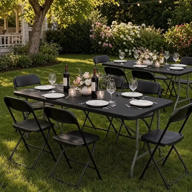 for 6 FT Lightweight Folding Camping Table Black Portable Alloy Steel Plastic Rectangular Outdoor