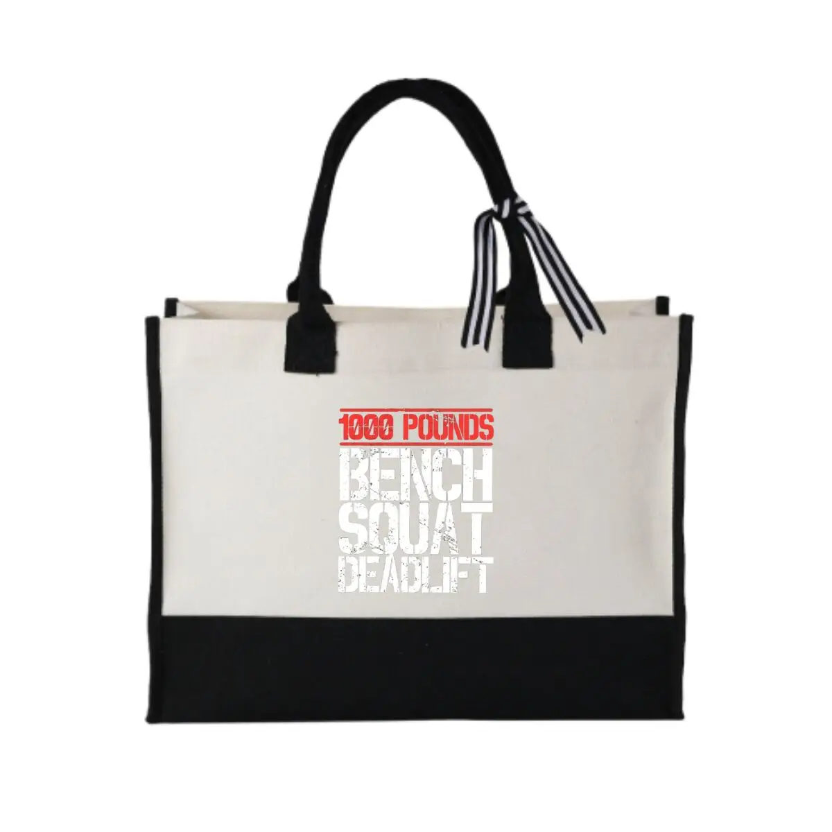 

1000 Pounds Gym Lift Distressed Text Design Casual Patchwork Canvas Tote for Campus Book Carrying