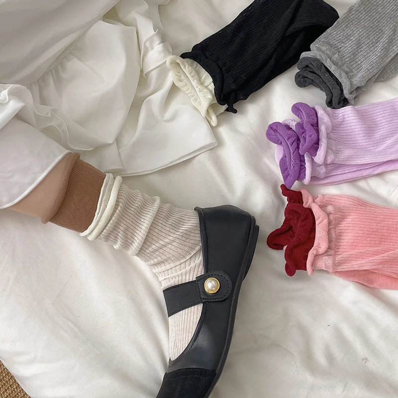 1 Pair Korean Fashion Matching for Women Ankle Socks Double Ribbed Matching Midtube Socks for Women Light Linen Gray Socks