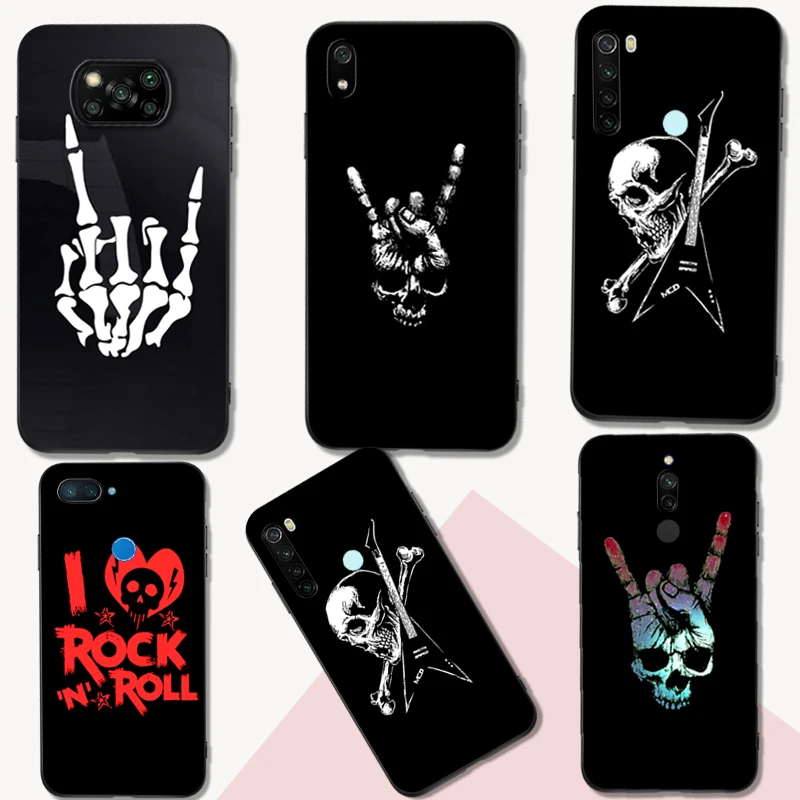 Black tpu Case For Xiaomi Redmi 5 5plus 6 6a 7 7a 8 8a back cover Rock Roll Skull