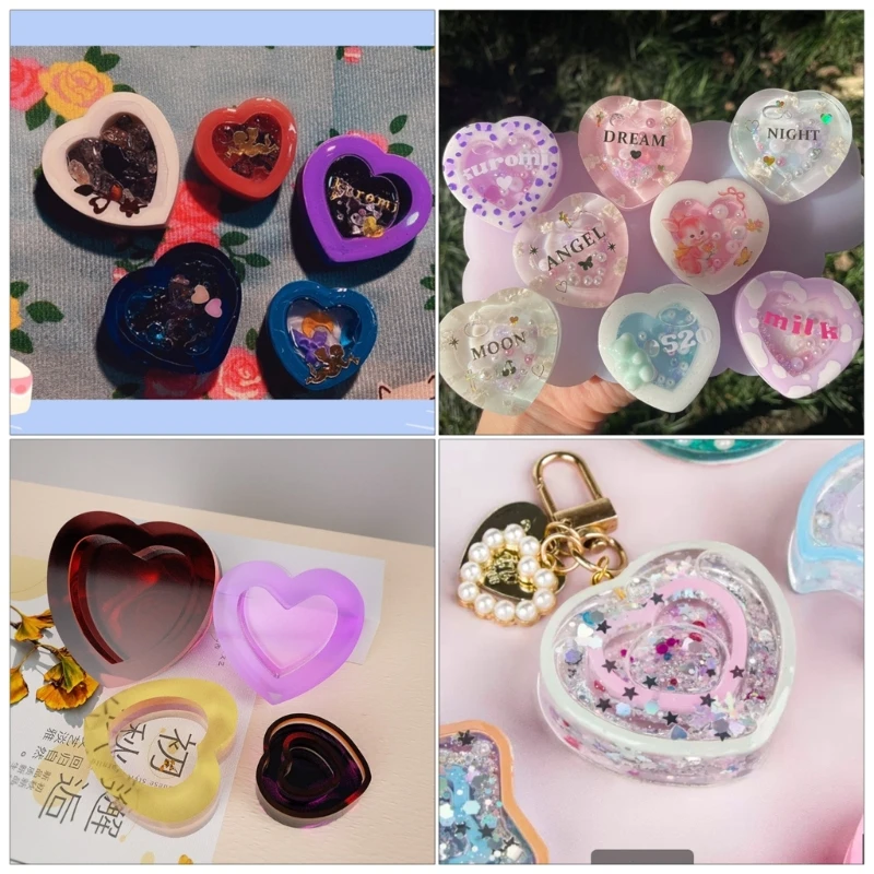 ZB91 Resin Shaker Mold DIY Quicksand Heart Casting Epoxy Silicone Mold Resin Epoxy Jewelry Mold for Pendant Decoration Crafts