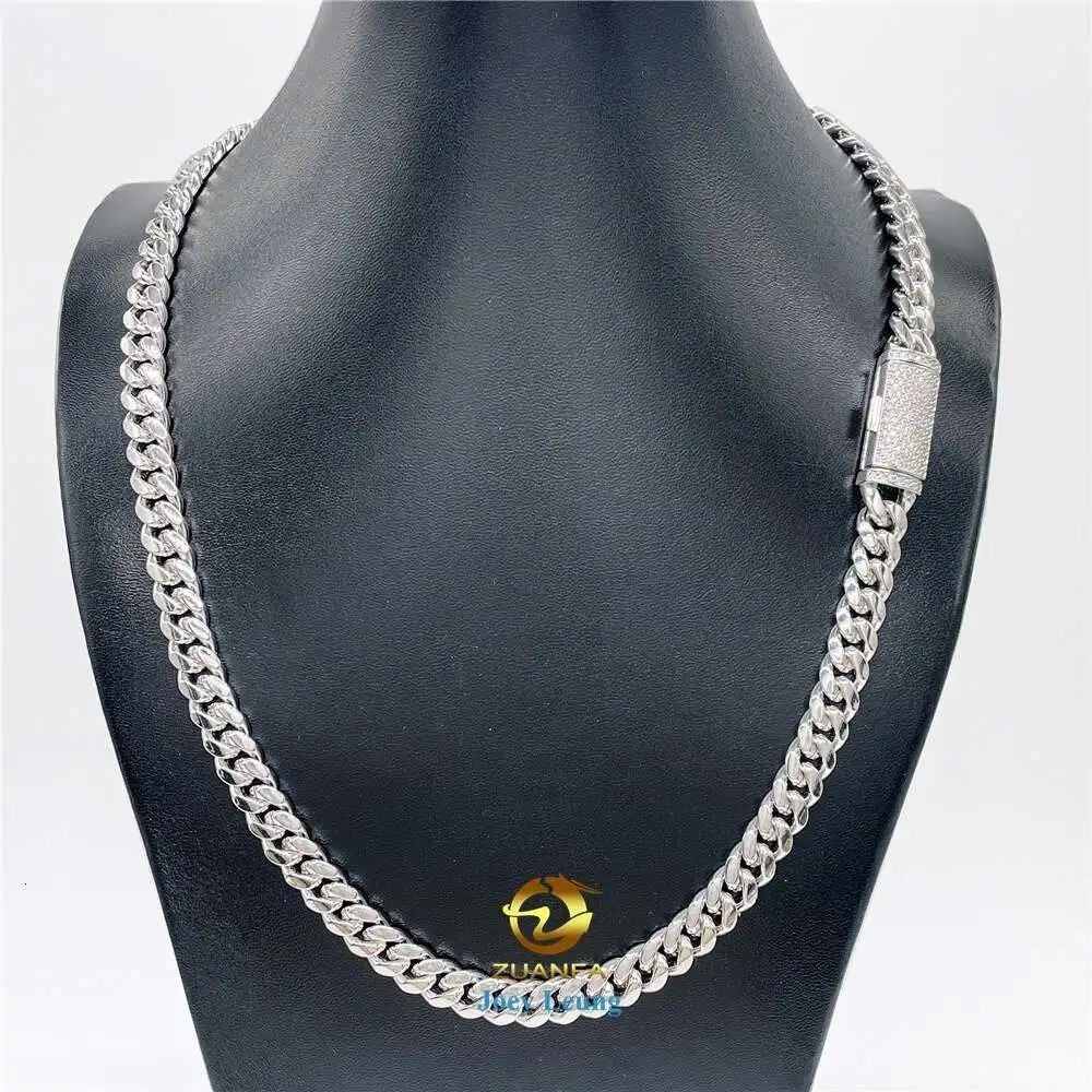 Luxury Hip Hop Jewelry 8mm 10mm 12mm 13mm Width Pure 925 Silver Gold Plated Vvs Moissanite Diamond Lock Iced Out Cuban Chain Nec