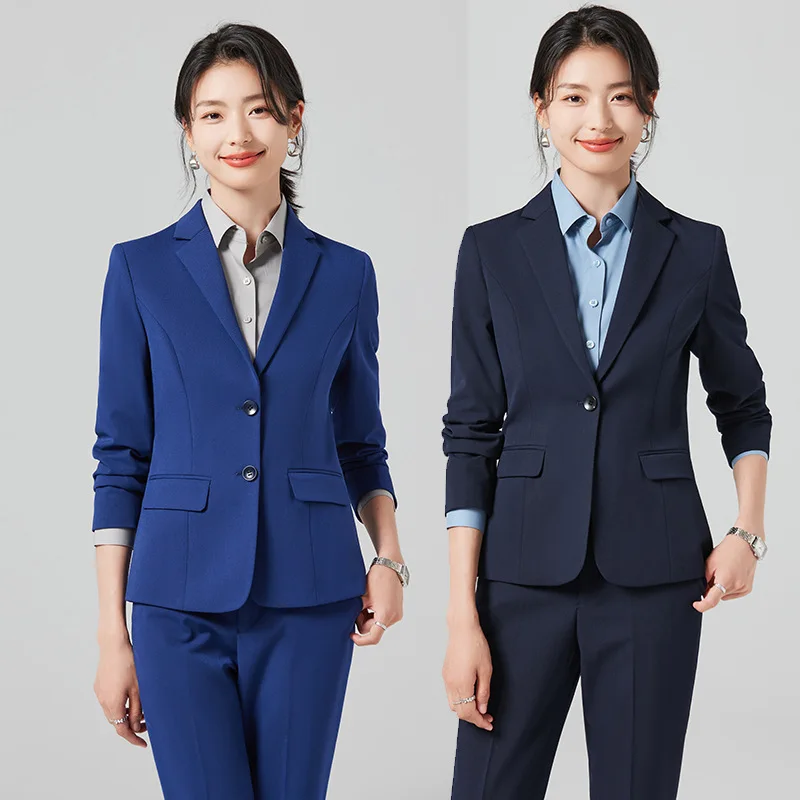 Double Buckle Business Suit Women's Suit Spring and Autumn Civil Servant Interview Formal Wear Suit Jacket Front Desk Manager Wo