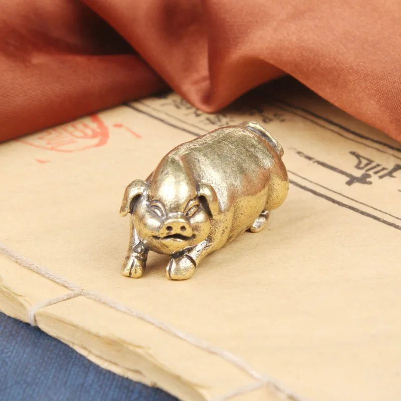 Solid Brass Lucky Desktop Decoration Twelve Zodiac Copper Pig Antique Collectible Artsy Object Tea Ornaments Crafts Whol
