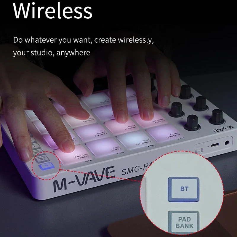 2024 M-VAVE SMC-PAD Launch Pad  USB-C and Equipped with Note Repeat Function  Wireless MIDI Controller Suitable  for Beginners