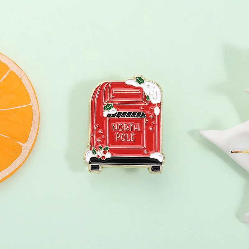 

Cartoon Christmas mailbox Enamel Pins Cute red mailbox Lapel Badges Jewelry Gift for Kids Friends