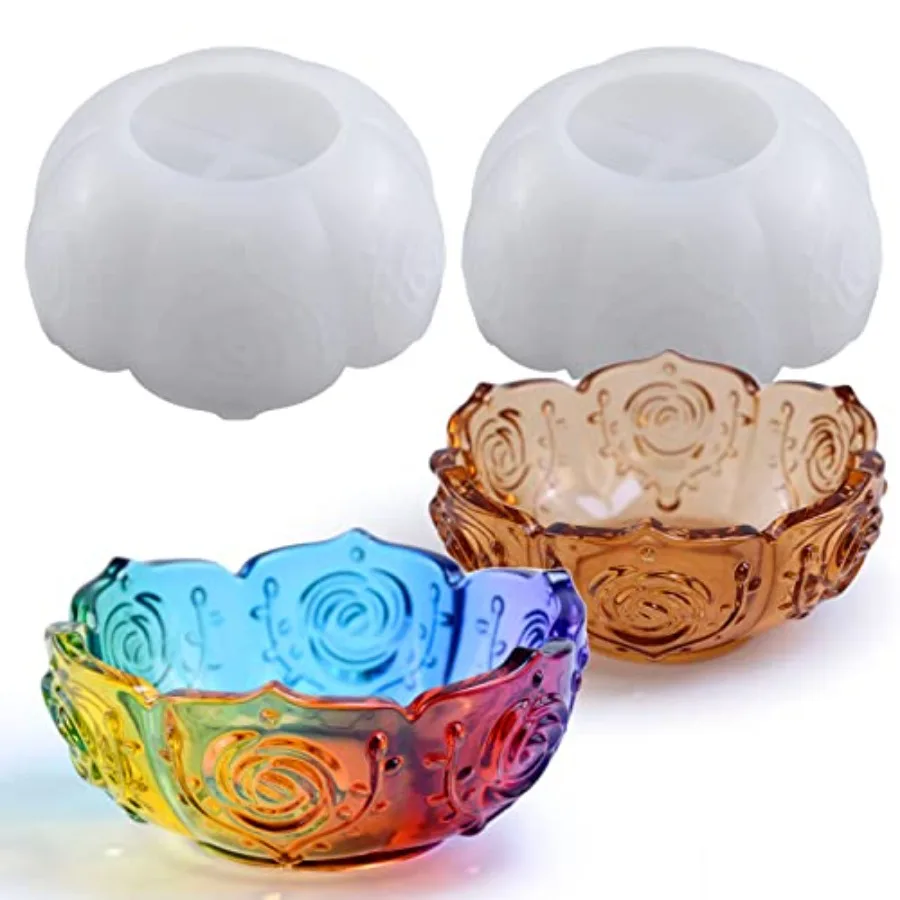 2PCS Flower Tray Resin Mold, Lotus Bowl Silicone Mold for Epoxy Resin Casting, Unique Resin Concrete Mold for DIY Jewelry Holde