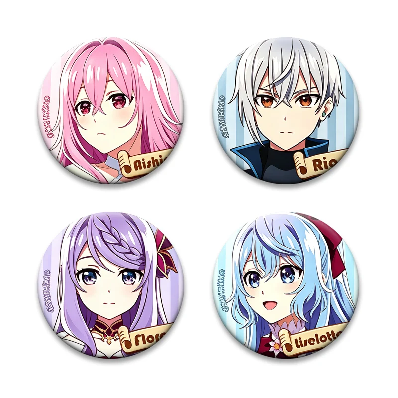 Anime Seirei Gensouki Spirit Chronicles Brooches Round Pins Rio Haruto Amakawa,Celia Claire,Aishia Badge Bag Decor Jewelry Gifts