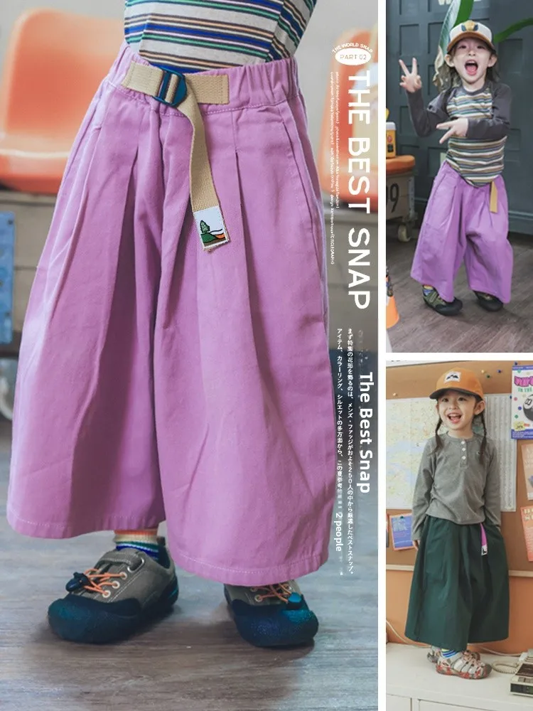 

Lightweight Breathable Baby Girl's Wide Leg Casual Pants Loose Nine Points Spring Summer Cotton Trousers Comfortable Kids Clo...
