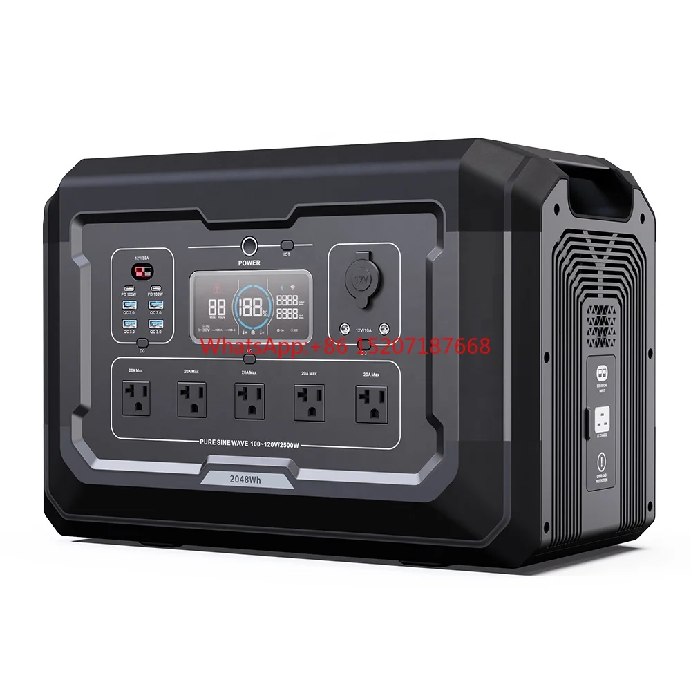 Fast Charging 2500W Smart UPS Portable Solar Generator 2048Wh LiFePO4 Battery Portable Power Station With APP, WIFI, Bluetooth