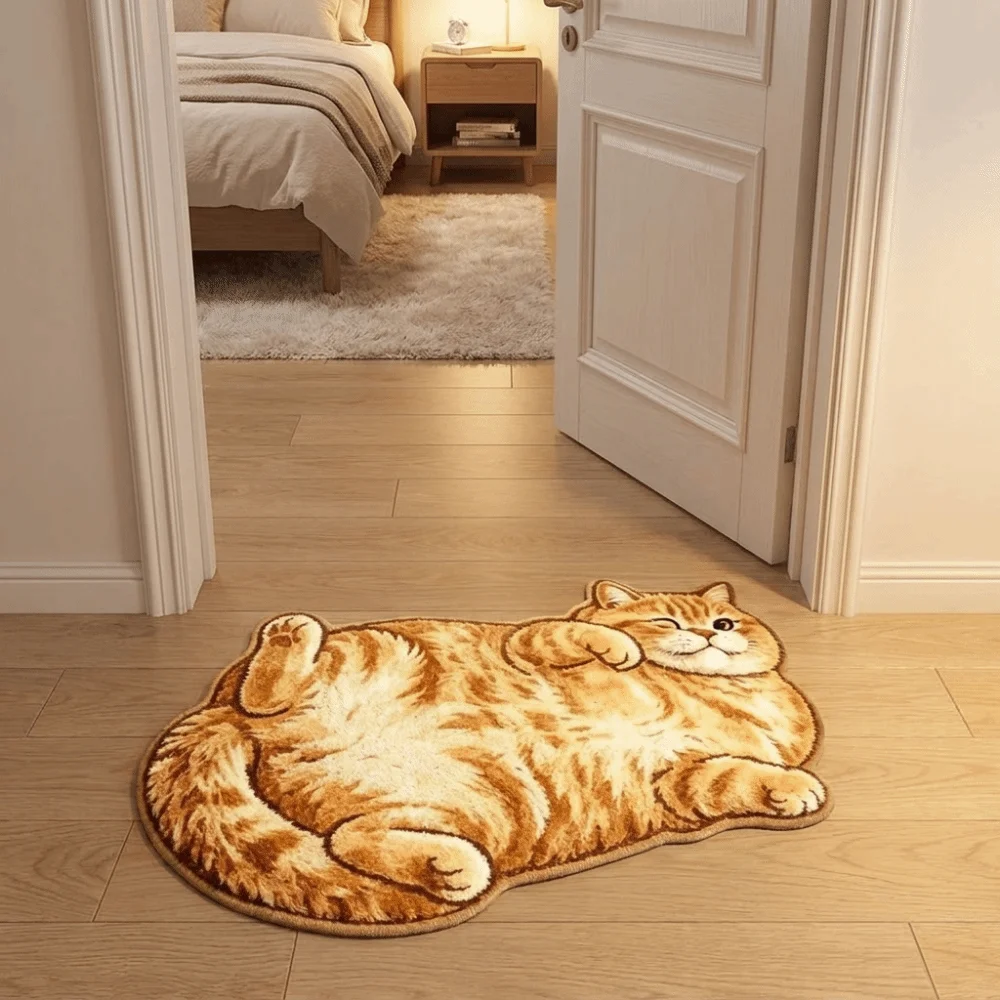 Soft 2D Cat-Shaped Area Rug Anti-fouling Easy to Clean Home Decor Carpet Non-Slip Cartoon Carpet Living Rooms