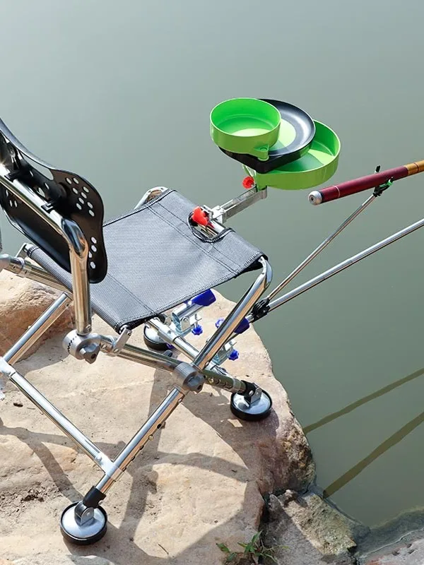 Stainless Steel Folding Fishing Chair Lightweight Portable Multi-terrain Stackable Fishing Chair for Outdoor Camping Travel