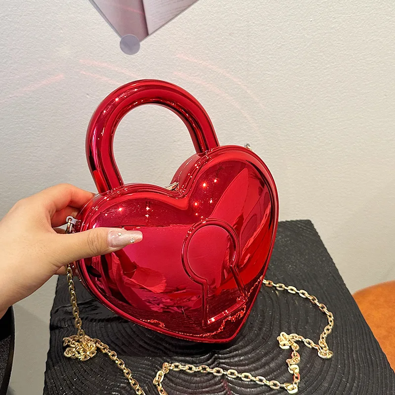 Colorful Bright Acrylic Plastic Bag Lady Love Lock Shape Wedding Party Handbag Pink Gold Clutches Purse Women Top Handle Bags