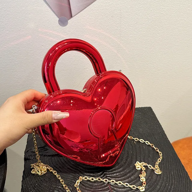 Kolorowa jasna akrylowa plastikowa torba Lady Love Lock Shape Wedding Party Handbag Pink Gold Clutches Purse Women Top Handle Bags