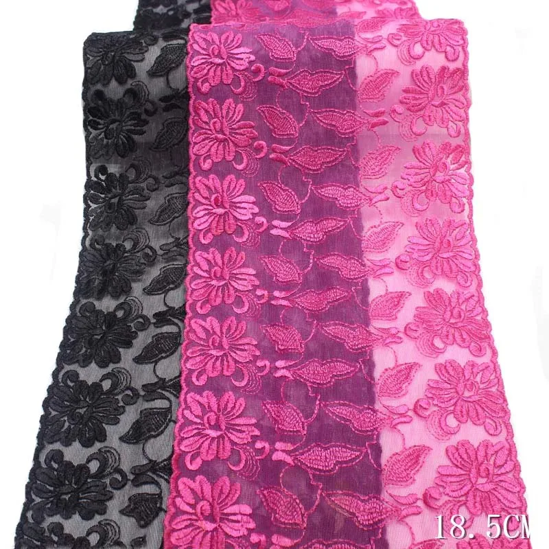 

28Yards Bilateral Embroideried Lace Trim Pink Black For Skirt Hem Clothes Sewing Material DIY Apparel Dress Fabric