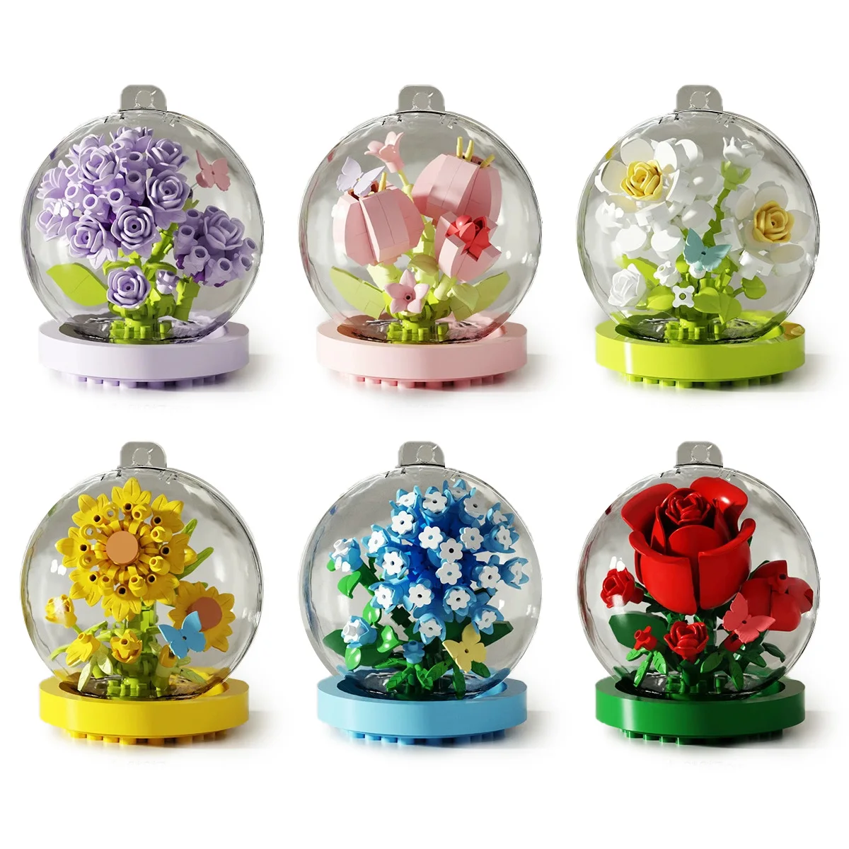 MOC Eternal Flower Crystal Ball Building Blocks Roses Tulip Baby's Breath Ornament Bricks Toys Kids Gift