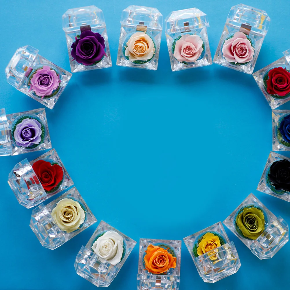 

Preserved Flower Gift Box Real Roses Glass Dome Home Wedding Birthday Decoration Valentines Day Artificial Flowers
