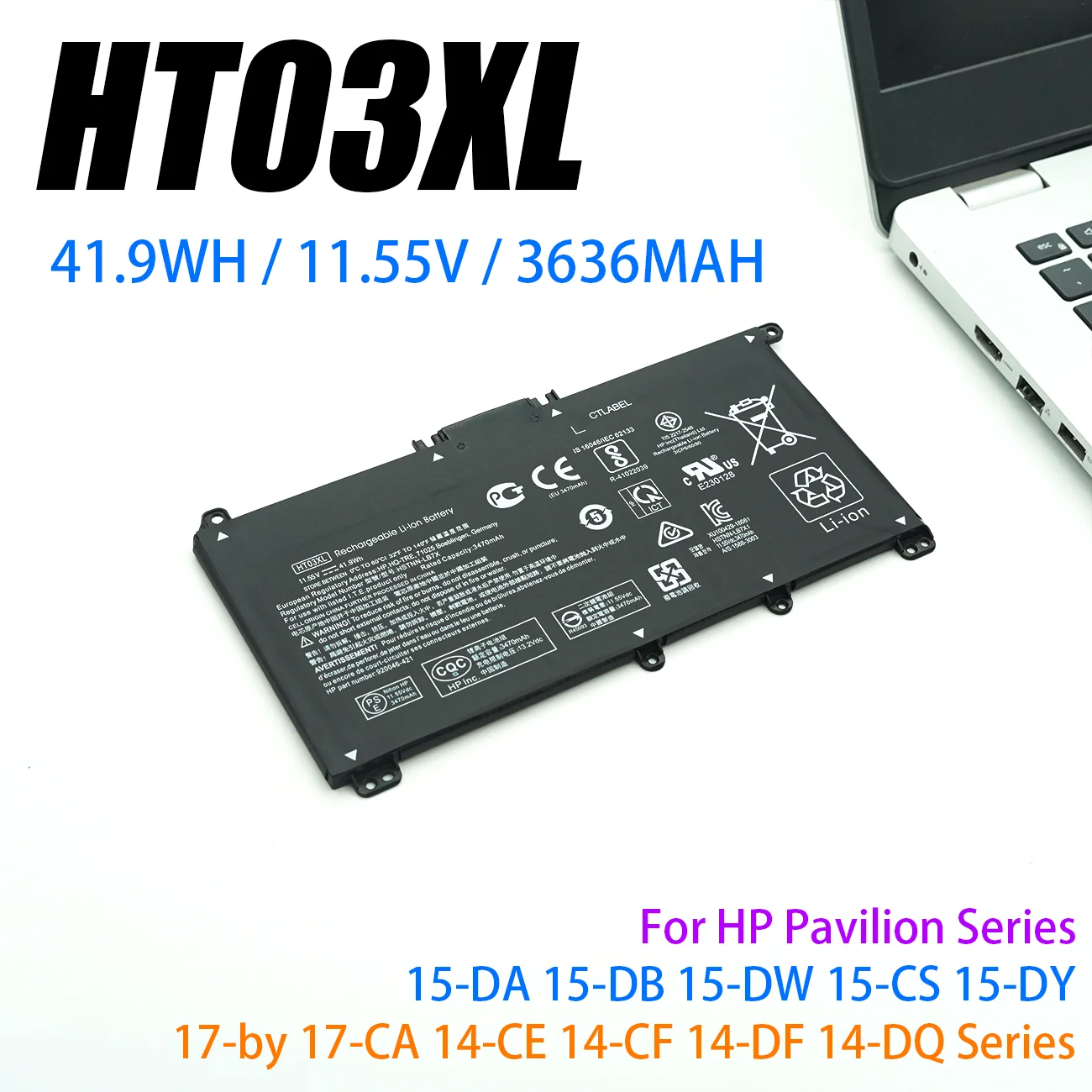 HT03XL Laptop Battery for HP Pavilion 15-DA 15-DB 15-DW 15-CS DY 17-by 17-CA 14-CE 14-CF DF DQ DK Series Replacement L11119-855