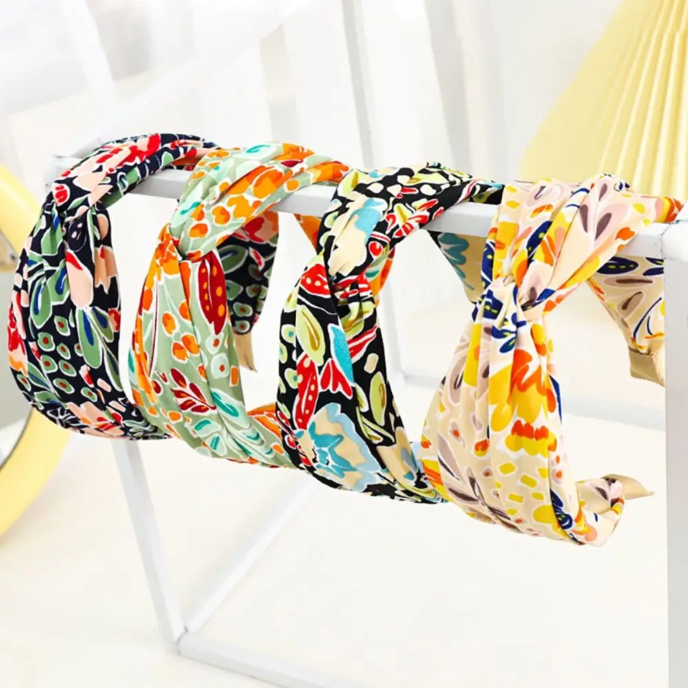 Chiffon Headbands Fashion Wide Thick Non Slip Hair Hoop Flower Printed Durable Hair Accessories Women and Girls