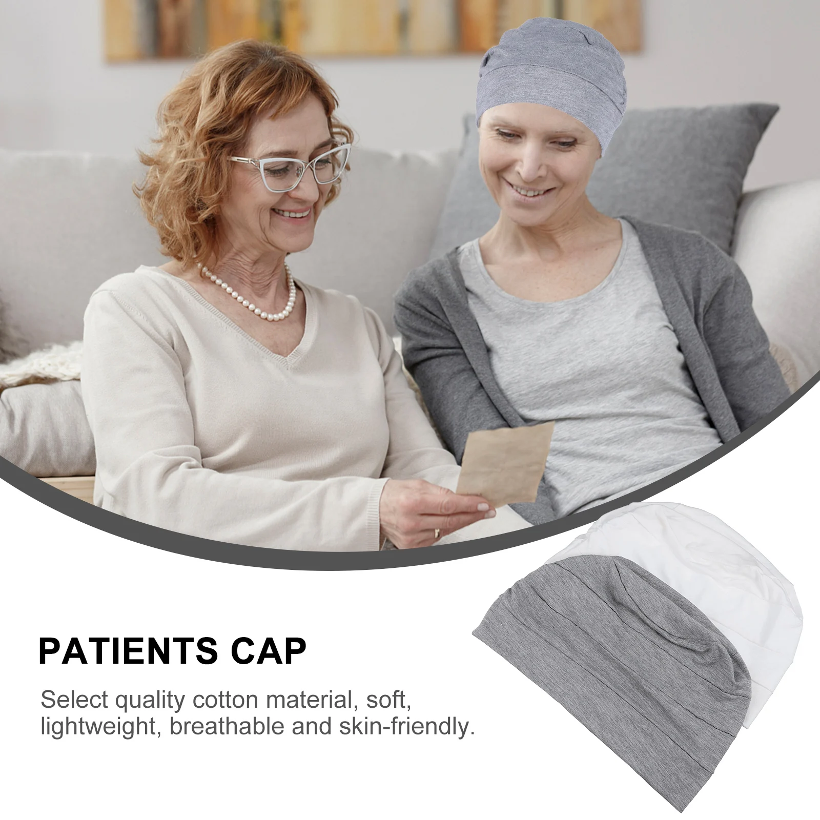 

2Pcs Cotton Sleep Cap Lightweight Elastic Night Sleep Hat Satin Hat for Patients Hair Protection Home Use Gift Headwear