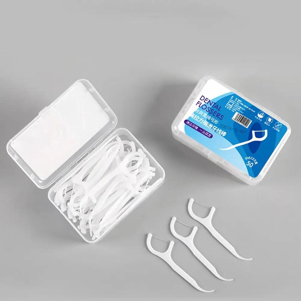 

50Pcs/Box Portable Disposable Dental Floss Dental Floss Box Oral Care Plastic Toothpick Tooth Cleaning Teeth Stick Home
