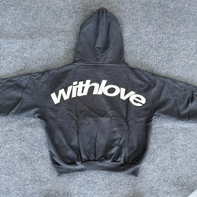 2026 Herren Hoodie mit Kursivtext „With Love“, Oversized Streetwear Pullover, Lässiges Herbst-Winter-Kapuzenoberteil – Detail 8
