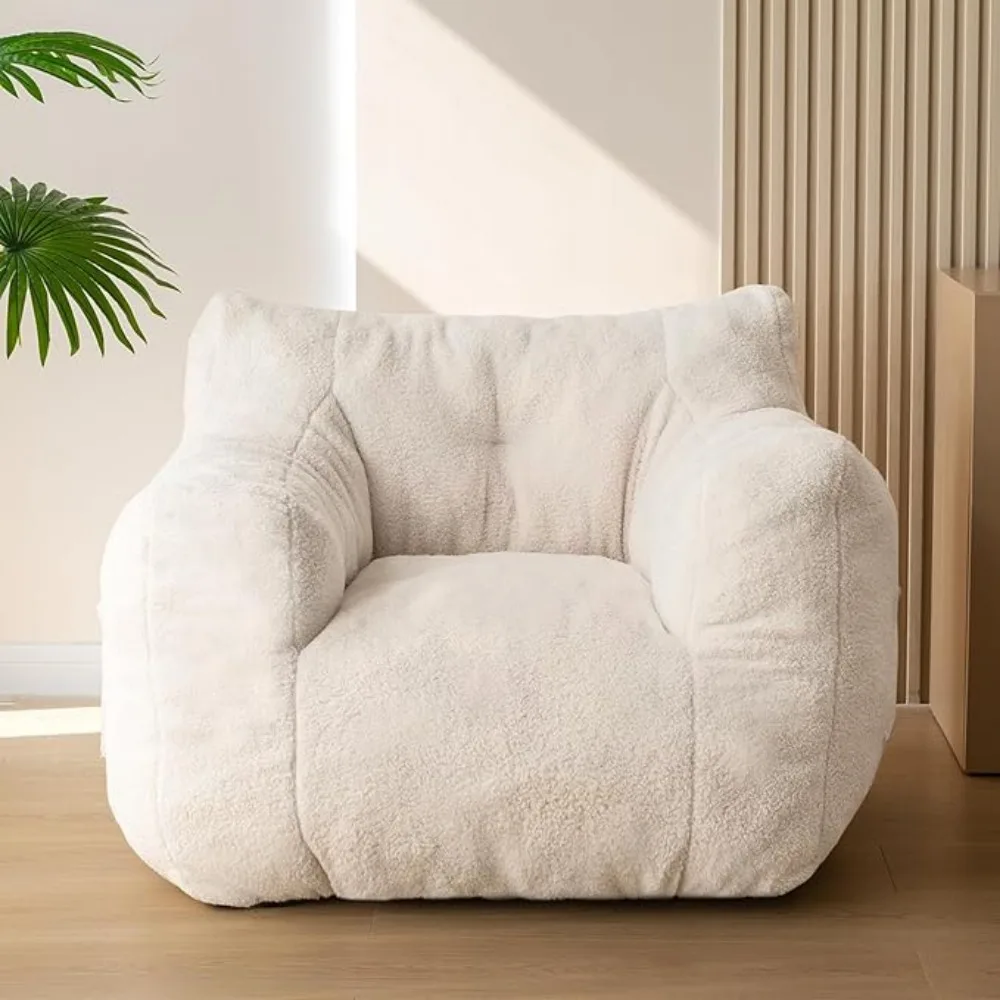 Sofá tipo Bean Bag con bolsillo de lectura, estilo peluche, Sherpa, esponjoso, relleno