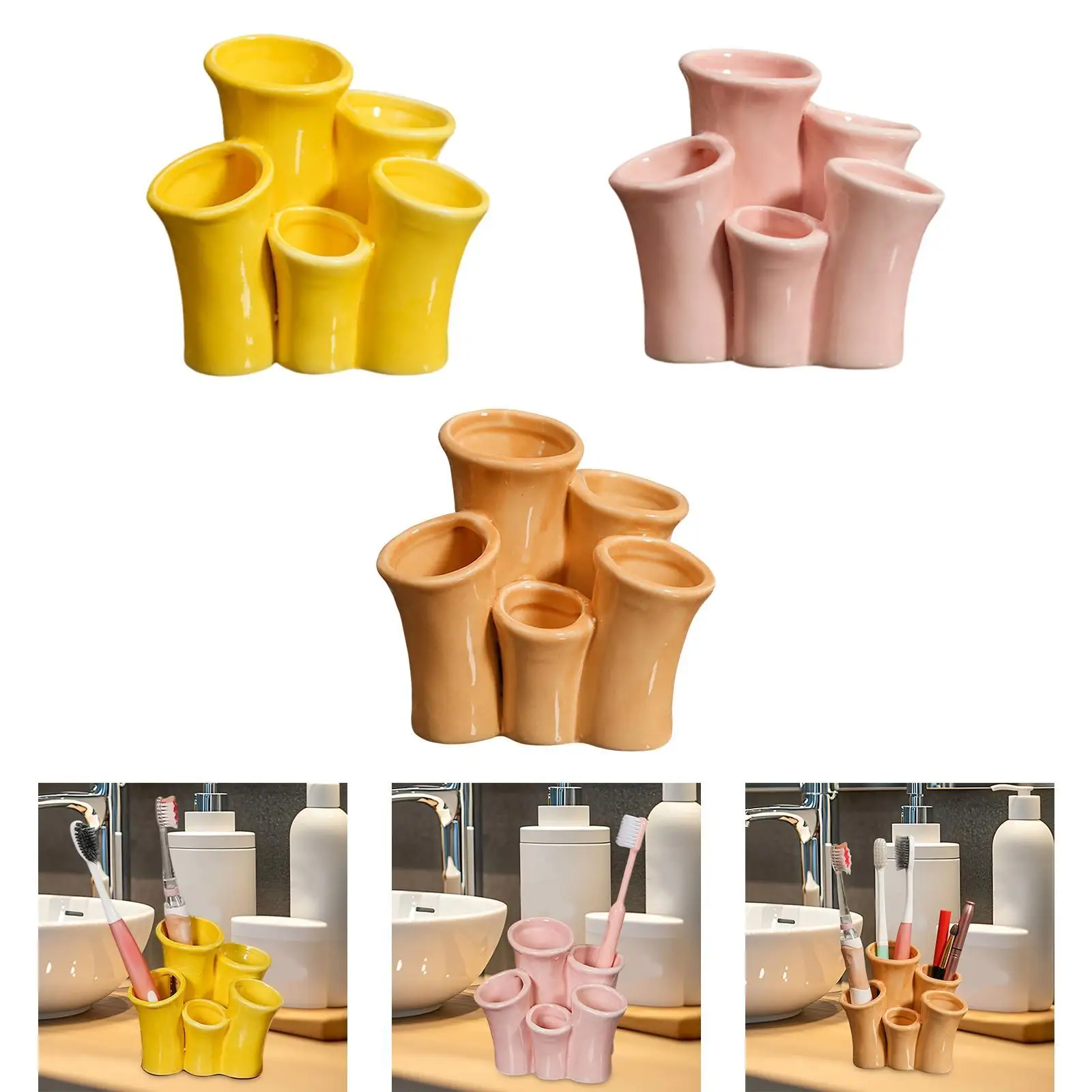 Ceramic Multifunctional Organizer Makeup Brush Holder for Vanity Dormitory