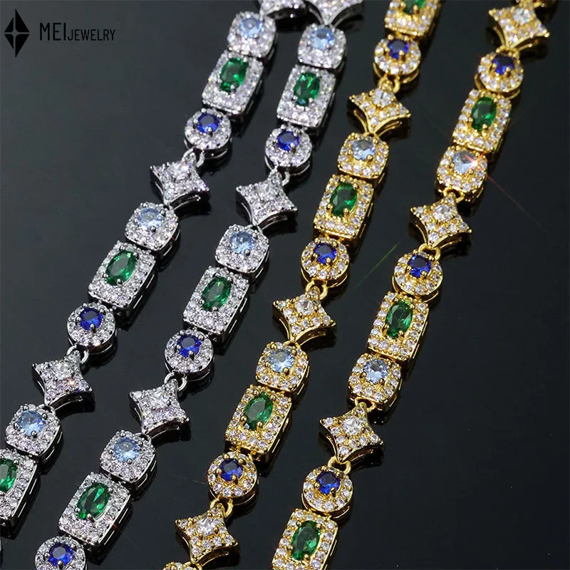 

Niche Light Luxury Fashion Hip Hop 6Mm Geometric Colored Gemstone Jewelry Necklace Bracelet Jewelry Set Customization ﻿