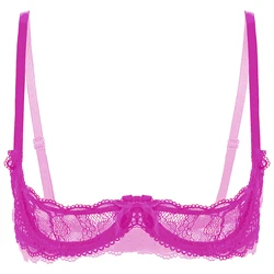 Soutien-gorge en dentelle transparente pour femmes, Sexy, demi-tasse, poitrine nue, soutien-gorge à armatures, Push-Up, bretelles réglables, sans doublure