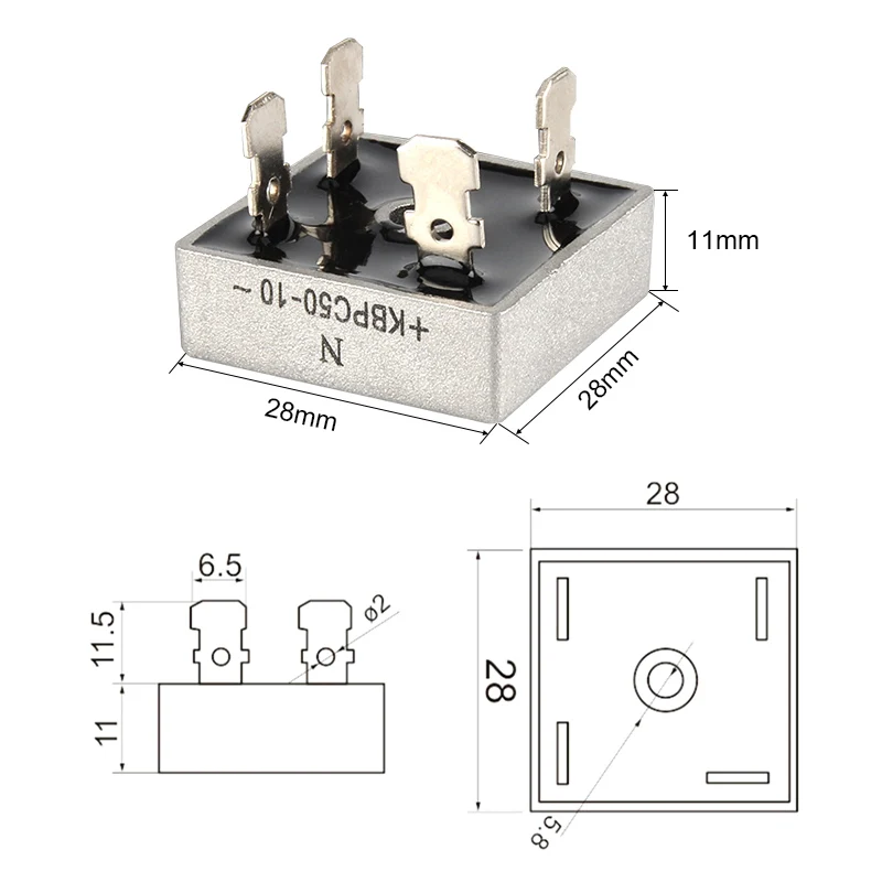 2 قطعة KBPC0510/1010/1510/1510/2010/2510/3010/3510/5010 لحام دبابيس معدنية حالة مرحلة واحدة نصف موجة مقوم الجسر الثنائي #6