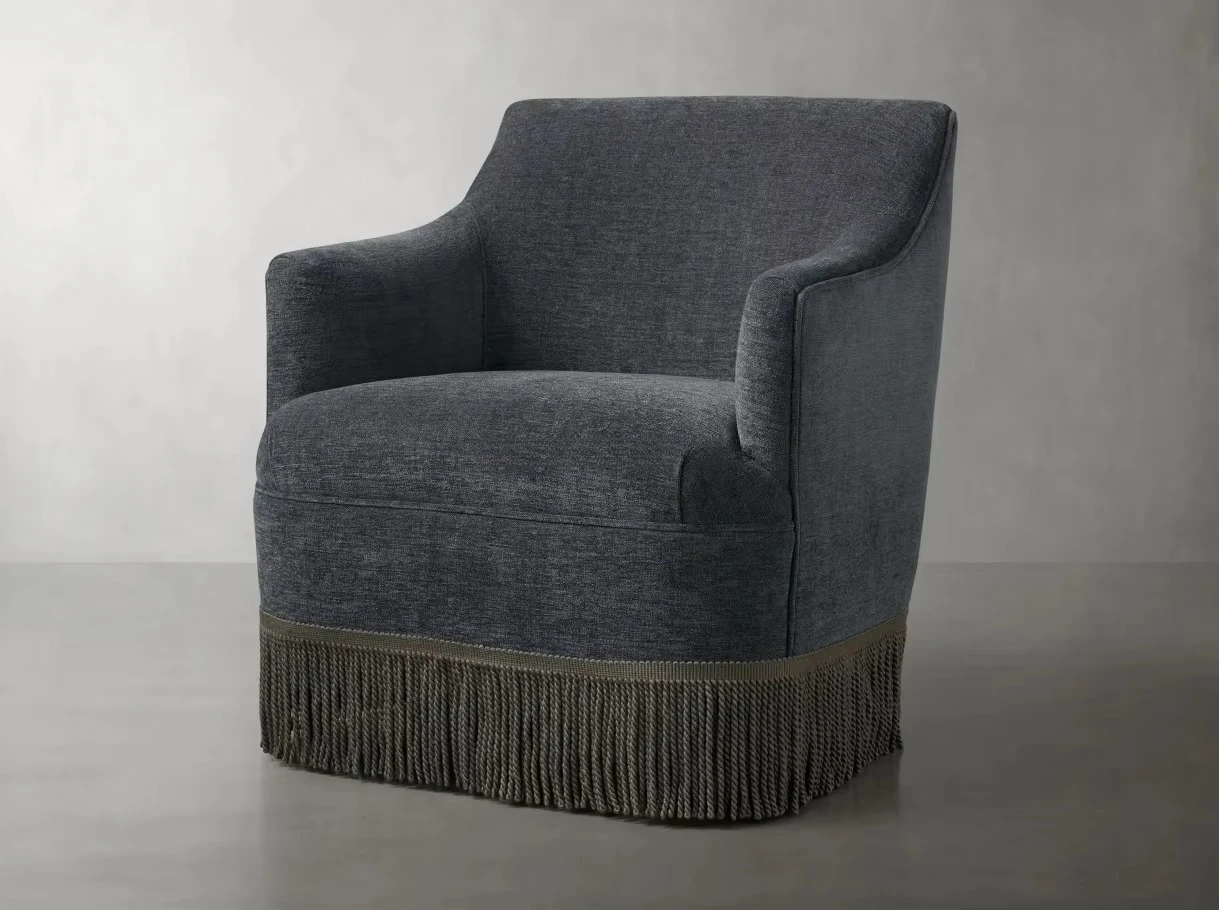 Contemporary Home Use Fabric Accent Swivel Chair Set with Fringe Sponge-Filled for Living Room