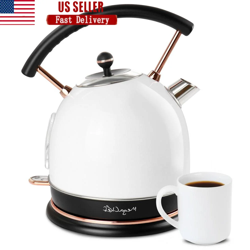 

Electric Tea Kettle 1.8L Stainless Steel Half Circle Design 1500W Rapid Boil Cordless Removable Filter Auto Shut Off Blue LED